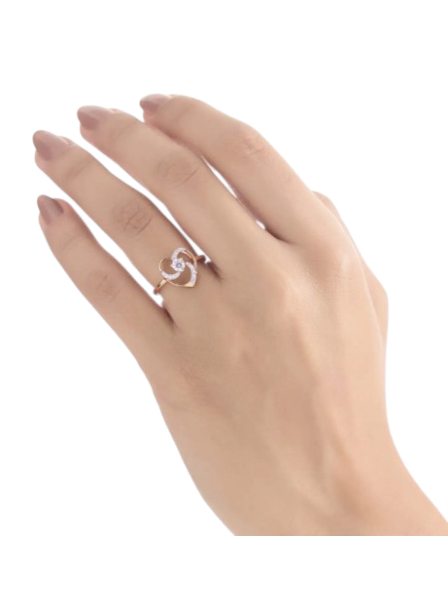 Heart 925 Sterling Silver Rose Gold Plated CZ Stone Light Weight Ring For Women By Kesardeep